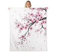 feelingyou Cherry Blossom Fleece Blanket,Spring Pink Flowers Plush Blanket for Kids Teens,Lovely Room Decor,Floral Flannel Blankets,Twin 60"x80"