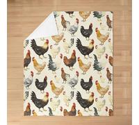 feelingyou Chicken Kids Flannel Blanket,Rooster Rustic Farmhouse Animals Bed Blanket,Cock Geometric Patchwork Girls Boys Sofa Decor,Watercolor Fuzzy Blanket,Queen Size (90 x 90 Inches)