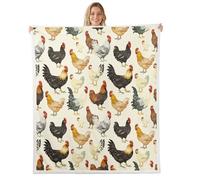 feelingyou Chicken Kids Throw Blanket,Rooster Rustic Farmhouse Animals Bed Blanket,Cock Geometric Patchwork Girls Boys Sofa Decor,Watercolor Fuzzy Blanket,Throw Size (50 x 60 Inches)