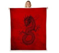 feelingyou Chinese Dragon Kids Throw Blanket,Cloud Flying Animal Dragon Bed Blanket,Hand-paint Vintage Girls Boys Sofa Decor,Retro Red Fuzzy Blanket,Throw Size (50 x 60 Inches)