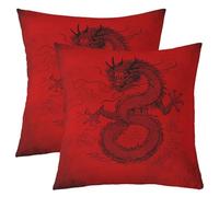 feelingyou Chinese Dragon Kids Throw Pillow Cover,Cloud Flying Animal Dragon Double Sides Pillow Case,Hand-paint Vintage Home Decor,Retro Red Bed Couch Sofa Cushion Cover,2 Pack 22"x22"