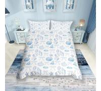 feelingyou Coastal Kids Duvet Cover Set Single Size,Summer Beach Shell Conch Graffiti Bedding Set,Girls Boys Teens Room Decor,Hawaii Seaside Blue Bowknot Princess Bow Girly Quilt Cover,No Comforter