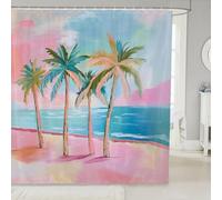 feelingyou Coconut Tree Coastal Kids Shower Curtains,Ocean Waves Beach Summer Bathroom Curtain,Tropical Plant Botanical Hawaii Home Decor,Pink Blue Waterproof Curtains,12 Hooks Suits,72" W x 78" L