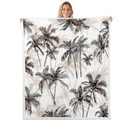 feelingyou Coconut Tree Plush Throw Blanket,Tropical Style Botanical Flannel Fleece Blanket for Boys Girls Teens All Season,Hawaii Coconut Trees Bed Blankets Room Decor 50x60,Beige Black