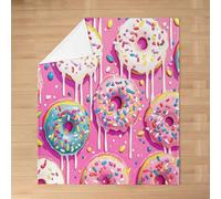 feelingyou Colorful Donut Kids Flannel Blanket,Doughnut Dessert Ice Cream Bed Blanket,Macaron Bread Yummy Girls Boys Sofa Decor,Pink Fuzzy Blanket,Twin Size (60 x 80 Inches)