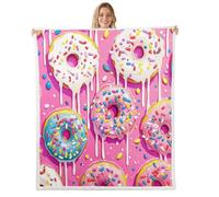 feelingyou Colorful Donut Kids Throw Blanket,Doughnut Dessert Ice Cream Bed Blanket,Macaron Bread Yummy Girls Boys Sofa Decor,Pink Fuzzy Blanket,Baby Size (30 x 39 Inches)