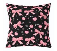 feelingyou Coquette Bowknot Kids Throw Pillow Cover,Star Cherry Bow Tie Princess Double Sides Pillow Case,Ribbon Bow Cartoon Home Decor,Pink Black Bed Couch Sofa Cushion Cover,1 Pack 16"x16"
