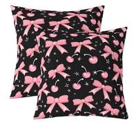 feelingyou Coquette Bowknot Kids Throw Pillow Cover,Star Cherry Bow Tie Princess Double Sides Pillow Case,Ribbon Bow Cartoon Home Decor,Pink Black Bed Couch Sofa Cushion Cover,2 Pack 20"x20"