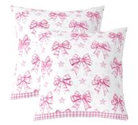 feelingyou Coquette Bowknot Kids Throw Pillow Cover,Star Geometric Plaid Checkered Double Sides Pillow Case,Princess Bow Tie Cute Home Decor,Chic Pink Bed Couch Sofa Cushion Cover,2 Pack 16"x16"