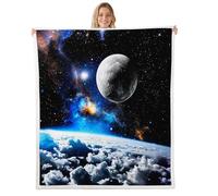 feelingyou Cosmic Landscape Throw Blanket Queen 3D Universe Planet Clouds Fleece Blanket for Kids Teens Adults Dreamy Starry Galaxy Print Fuzzy Blanket for Party Office Bed