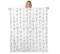 feelingyou Cow Skull Kids Throw Blanket,Geometric Aztec Stripe Patchwork Bed Blanket,Arrow Tribal Ethnic Western Cowboy Girls Boys Sofa Decor,Rustic White Fuzzy Blanket,40 x 50 Inches