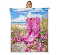 feelingyou Cowboy Boots Blanket for Kids Girls Boys,Southwest Style Cowgirl Blankets for Bedroom Sofa Dorm Decor,Blooming Floral Bed Couch Blanket,Queen (90 x 90 Inches),Dark Purple Green