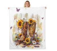 feelingyou Cowboy Boots Throw Blanket 40x50 Watercolor Retro Sunflower Daisy Fuzzy Blanket for Kids Teens Adults Wild Butterfly Decor Western Style Fleece Blanket for Bedroom Office