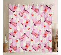 feelingyou Cowgirl Boots Bedroom Curtain Southwest Cowboys Kids Living Room Curtains Love Hearts Grid Geometry Bedroom Curtains Home Decor Pink Beige Red Window Treatments 2 Panels,66x90 Inch