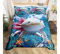 feelingyou Cute Axolotl Comforter Cover,Seaweed Coral Conch Duvet Cover for Girls Teens Decorative Bedroom,Sea Creatures Theme Polyester Quilt Cover with 2 Pillowcases, Double Size