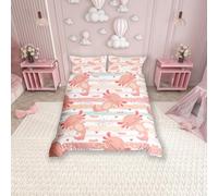 feelingyou Cute Axolotl Duvet Cover Double Size,Rainbow Stripes Comforter Cover for Adults Kids Bedroom Decor,Animal Theme Pink Romantic Decorative Soft Bedding Set 2 Pillowcases,No Comforter