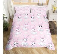 feelingyou Cute Bowknot Rabbit Duvet Cover Set Single Size,Love Heart Princess Bedding Set,Girls Women Room Decor,Kawaii Bunny Animal Rustic Easter Day Pink Quilt Cover,1 Pillowcase(No Comforter)