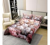 feelingyou Cute Cats Girls Bedding Set Single Size 100% Cotton, Sakura Cherry Blossom Princess Bedding Set,Kawaii Animal Pet Floral Room Decor,Romantic Pink Quilt Cover,1 Pillowcase(No Filler)