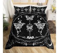 feelingyou Cute Dancing Skull Bedding Set King Size,Butterfly and Flowers Print Duvet Cover Set for Children Bedroom Present, Stars Moon Skeleton Lovers Microfiber Comforter Cover with 2 Pillowcases