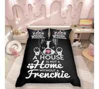 feelingyou Cute Frenchie Puppy Comforter Covet Double Size,Black White Bulldog Duvet Cover with 2 Pillowcases,3 Piece,Family Pet Animal Polyester Bedding Set for Boys Teens Bedroom Decor