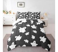 feelingyou Cute Ghost Comforter Set,White Gray Bedding Set for Kids Girls Women,Adults Halloween Comforter,Ghost Quilted Duvet Set Bedroom Collection Single Size 2Pcs