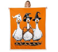feelingyou Cute Goose Animal Blanket for Kids Girls Boys,Vintage Halloween Theme Blankets for Bedroom Sofa Dorm Decor,Black Bats Spider Bed Couch Blanket,Queen (90 x 90 Inches),Dark Orange
