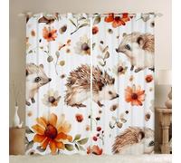 feelingyou Cute Hedgehog Blackout Curtains for Kids Bedroom Cartoon Floral Wild Animal Window Drapes Rustic Country Botanical Window Treatment Brown Windows Curtains 2 Panel Sets 66Wx72L