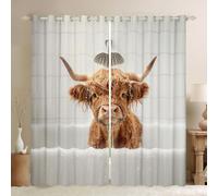 feelingyou Cute Highland Cattle Curtain for Kids Girls Boys Bedroom Decor,Farmhouse Vintage Window Treatment Curtains,Simple Funny Window Drapes Grommet Top(2 Panels),46"X72",White Brown