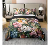 feelingyou Cute Hummingbird Duvet Cover Set 100% Cotton,Natural Floral Vintage Farmhouse Bedding Set for Bedrooom Decor,Wild Animals Garden Plants All Season Comforter Cover,Double Size,No Comforter