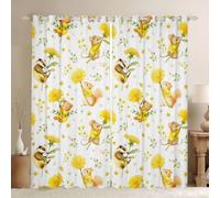 feelingyou Cute Mouse Kids Window Curtains,Cartoon Badger Flower Window Drapes,Cottagecore Botanical Nursery Bedroom Playroom Decor,Yellow White 2 Panel Sets,46x72L
