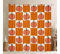 feelingyou Cute Pumpkin Bedroom Curtain Rustic Farmhouse Style Kids Living Room Curtains Checker Pumpkins Harvest Bedroom Curtains Home Decor Orange Window Treatments 2 Panels Set,66x90 Inch