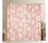 feelingyou Daisy Blackout Curtains,Boho Flowers White Yellow Curtains for Kids Adult Room Decor,Window Treatment Curtain Lovely Love Hearts Window Drapes for Teens Child Bedroom Decor,66Wx90L