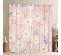feelingyou Daisy Flowers Blackout Curtains,Cartoon Leaf Curtain,Bee Butterfly Window Drapes for Kids Teens Boys Young Man,Modern Bedroom Decorative,Spring Theme Curtain,66Wx90L