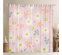 feelingyou Daisy Flowers Blackout Curtains,Cartoon Leaf Curtain,Bee Butterfly Window Drapes for Kids Teens Boys Young Man,Modern Bedroom Decorative,Spring Theme Curtain,46Wx54L