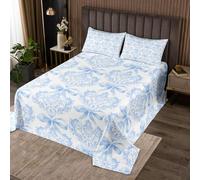 feelingyou Damask Floral Kids Bedspread Single Size,Bow Tie Flowers Baroque Vintage Coverlet Set,Girls Boys Room Decor,Bowknot Geometric Romantic Quilted Coverlet,Blue Bedding Quilt,1 Pillowcase