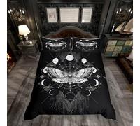 feelingyou Death Moth Duvet Cover Single Size,Galaxy Sun and Moon Comforter Cover for Adults Kids Bedroom Decor,Boho Gothic Skull Decorative Bedding Set 1 Pillowcase,No Comforter