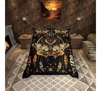 feelingyou Death Psychedelic Moth Duvet Cover King Size,Star Moon Comforter Cover for Adults Kids Bedroom Decor,Dream Catcher Feathers Exotic Charm Decorative Bedding Set(No Comforter),2 Pillowcases