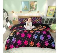 feelingyou Dog Paw Print Bedding Set Single Size,Watercolor Gradient Puppy for Dog Lover Duvet Cover for Kids Boys Bedroom Decor,Funny Pets Animal Polyester Quilt Cover with 1 Pillowcases, 2 Pieces