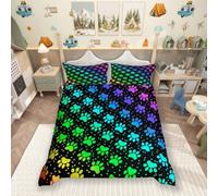 feelingyou Dog Paw Print Duvet Cover Set Single Size,Rainbow Gradient Puppy Paw for Dog Lover Comforter Cover for Kids Boys Bedroom Gift,Funny Pets Animal Bedding Set with 1 Pillowcase, Polyester