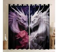 feelingyou Dragon Pattern Blackout Curtains,Purple White Dragon Curtain,Couple Dragon Window Drapes for Kids Teens Boys Young Man,Modern Bedroom Decorative,Flowers Curtain,46Wx54L