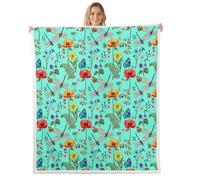 feelingyou Dragonfly Flannel Fleece Blanket,Butterfly Ladybug Rustic Animal Super Soft Blanket for Bed Sofa Couch,Poppy Dandelion Flower Bed Blankets for Bedroom Decor,Twin 60"x80"
