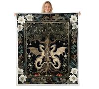 feelingyou Dragons Plush Throw Blanket,Tribal Tree of Life Flannel Fleece Blanket for Boys Girls Teens All Season,Blooming Flowers Plant Bed Blankets Room Decor 90x90,Black Green Brown