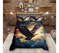 feelingyou Eagle Duvet Cover King Size,Wild Flying Animal Comforter Cover for Adults Kids Bedroom Decor,Nature Sunshine Clouds Sky Decorative Bedding Set 2 Pillowcases,No Comforter