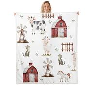 feelingyou Farm Animals Flannel Blanket Boys Girls,Cartoon Animal Fuzzy Blanket All Season Bedding Set,Horse Sheep Cat Plush Blankets Soft Warm Bed,Throw 50 x 60