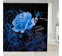 feelingyou Floral Plants Bath Curtain,Blue Black Rose Flower Bathroom Shower Curtain for Kids Boys,3D Flowers Rustic Style Waterproof Fabric with Hooks for Stalls,72Wx72L inch