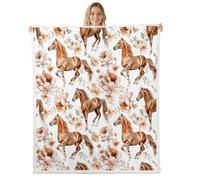 feelingyou Galloping Horses Flannel Blanket All Seasons,Western Farmhouse Animal Bed Blanket for Kawaii Home Decor,Romantic Flowers Blankets for Kids Girls Sofa Couch,40"x50"