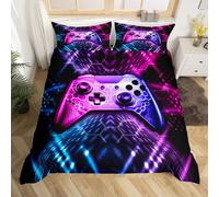 feelingyou Gamepad Bedding Sets for Boys,Reversible Gaming Duvet Cover Set Single,Teens Video Games Comforter Cover,Bed Set for Kids Bedroom,Gamepad Controller,2 Pcs with 1 Pillow Case,Blue Pink Neon