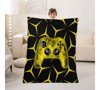feelingyou Gamepad Kids Flannel Blanket,Flame Gaming Geometric Console Bed Blanket,Video Games Controller Girls Boys Sofa Decor,Yellow Black Fuzzy Blanket,Twin Size (60 x 80 Inches)