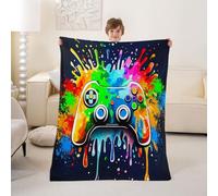 feelingyou Gamepad Kids Flannel Blanket,Hippie Console Rainbow Controller Bed Blanket,Video Game Tie Dye Gaming Girls Boys Sofa Decor,Colorful Fuzzy Blanket,Queen Size (90 x 90 Inches)