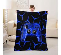 feelingyou Gamepad Kids Flannel Blanket,Video Games Controller Geometric Bed Blanket,Flame Console Gaming Girls Boys Sofa Decor,Dark Blue Black Fuzzy Blanket,Queen Size (90 x 90 Inches)
